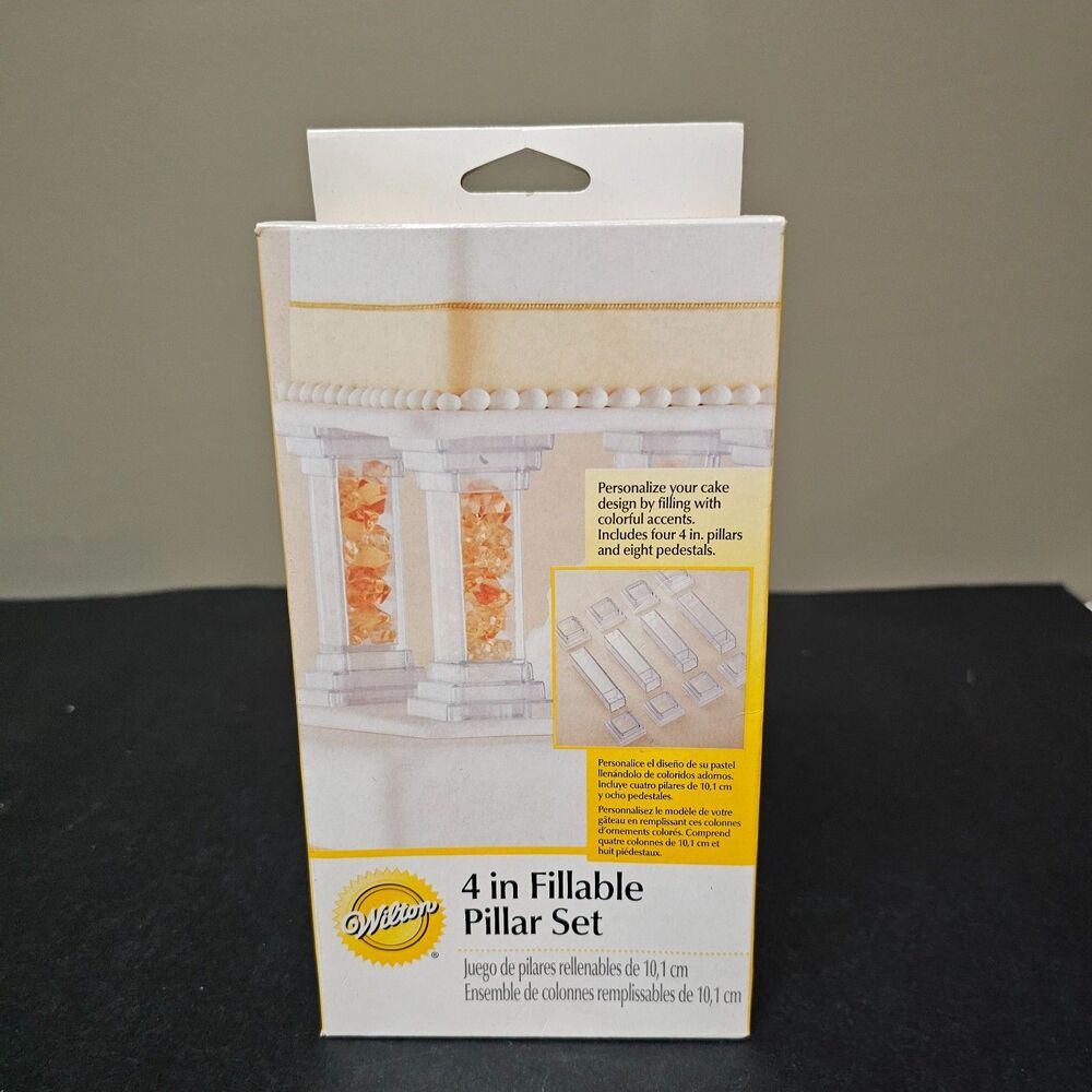 Wilton Fillable Pillar Set of 4, 4" New Clear Pillars 303-801 Cake Decoration